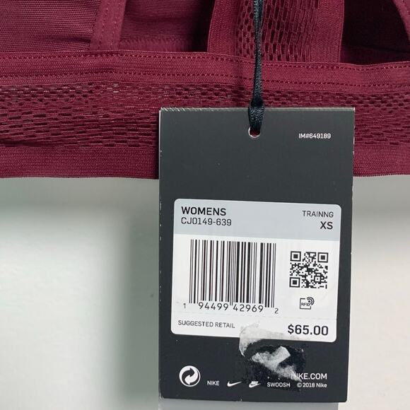 Nike Women's Maroon Training Mesh Padded Sports Racerback Bra Size XS - Picture 3 of 4